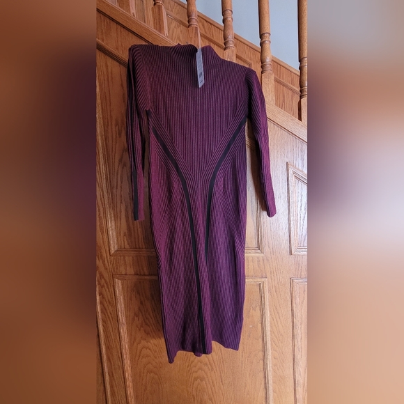 Berry Colored Ribbed Bodycon Dress - Picture 5 of 5